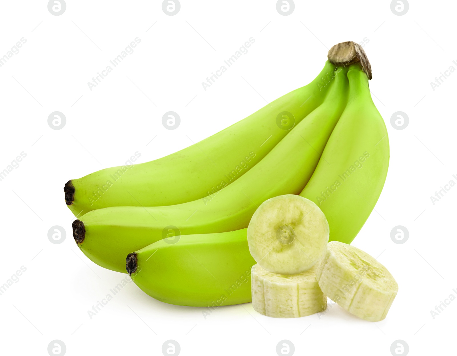 Image of Fresh ripe green bananas isolated on white