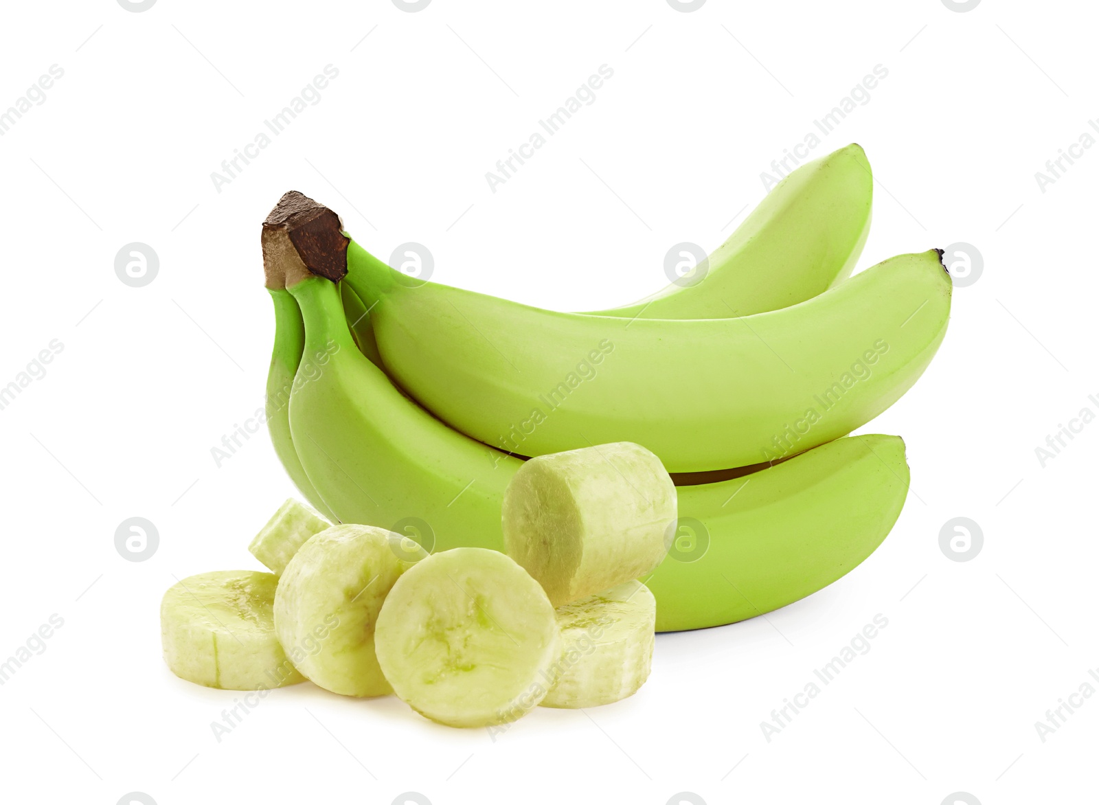 Image of Fresh ripe green bananas isolated on white