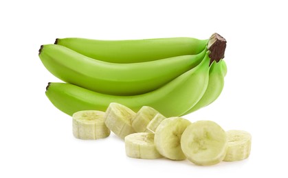 Image of Fresh ripe green bananas isolated on white