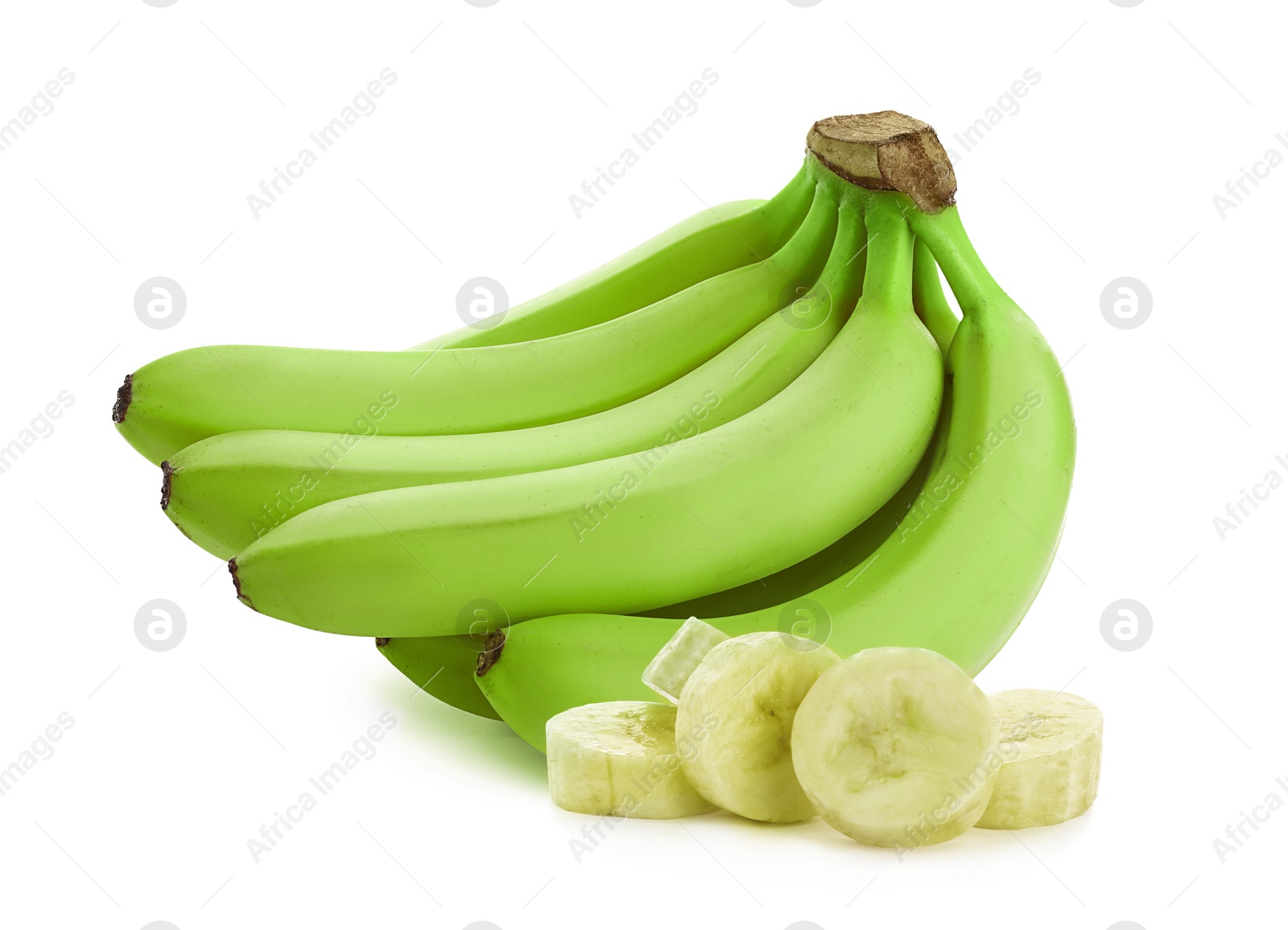 Image of Fresh ripe green bananas isolated on white