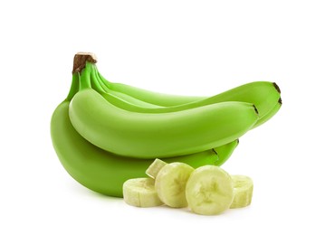 Image of Fresh ripe green bananas isolated on white