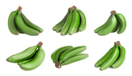 Image of Fresh ripe green bananas isolated on white, set