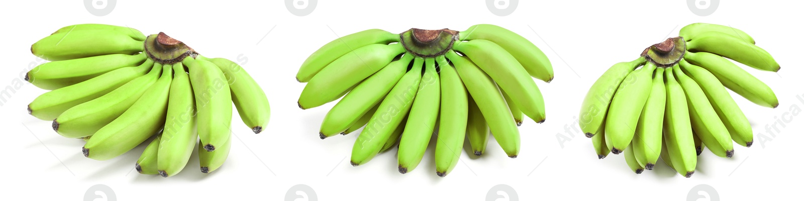 Image of Fresh ripe green bananas isolated on white, set