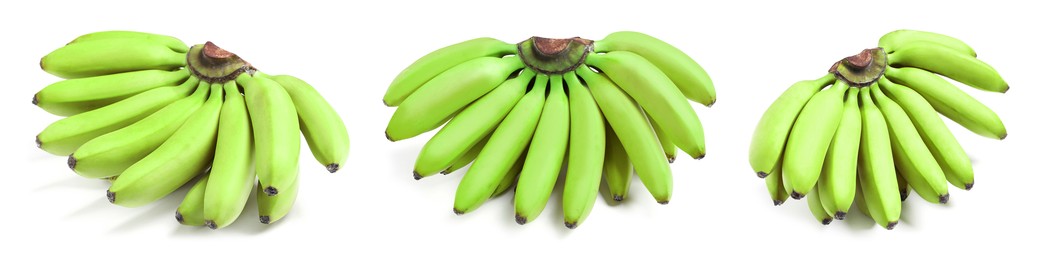 Image of Fresh ripe green bananas isolated on white, set