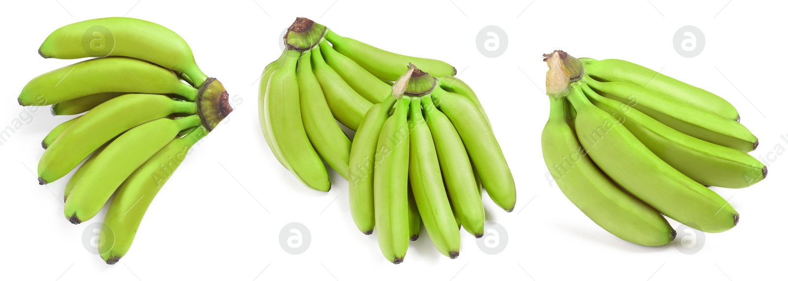 Image of Fresh ripe green bananas isolated on white, set