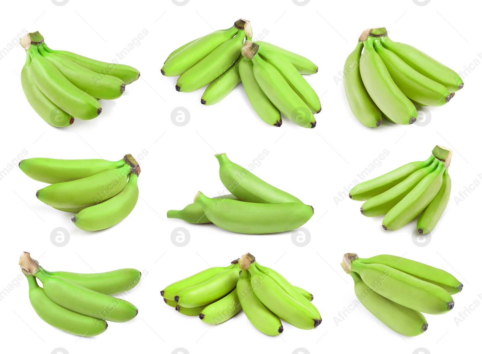 Image of Fresh ripe green bananas isolated on white, set