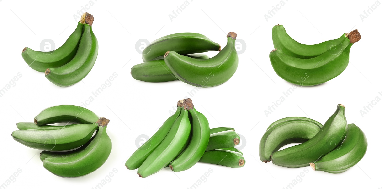 Image of Fresh ripe green bananas isolated on white, set