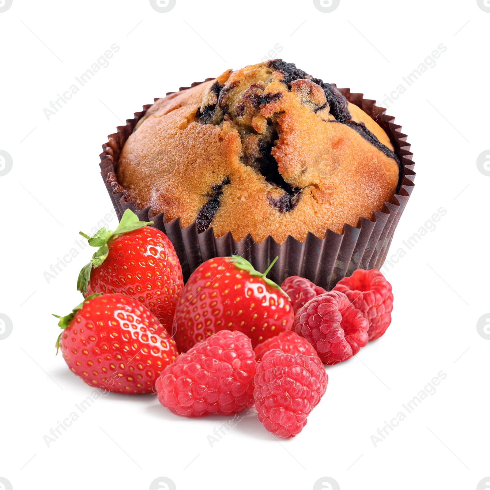 Image of Yummy muffin with berries isolated on white