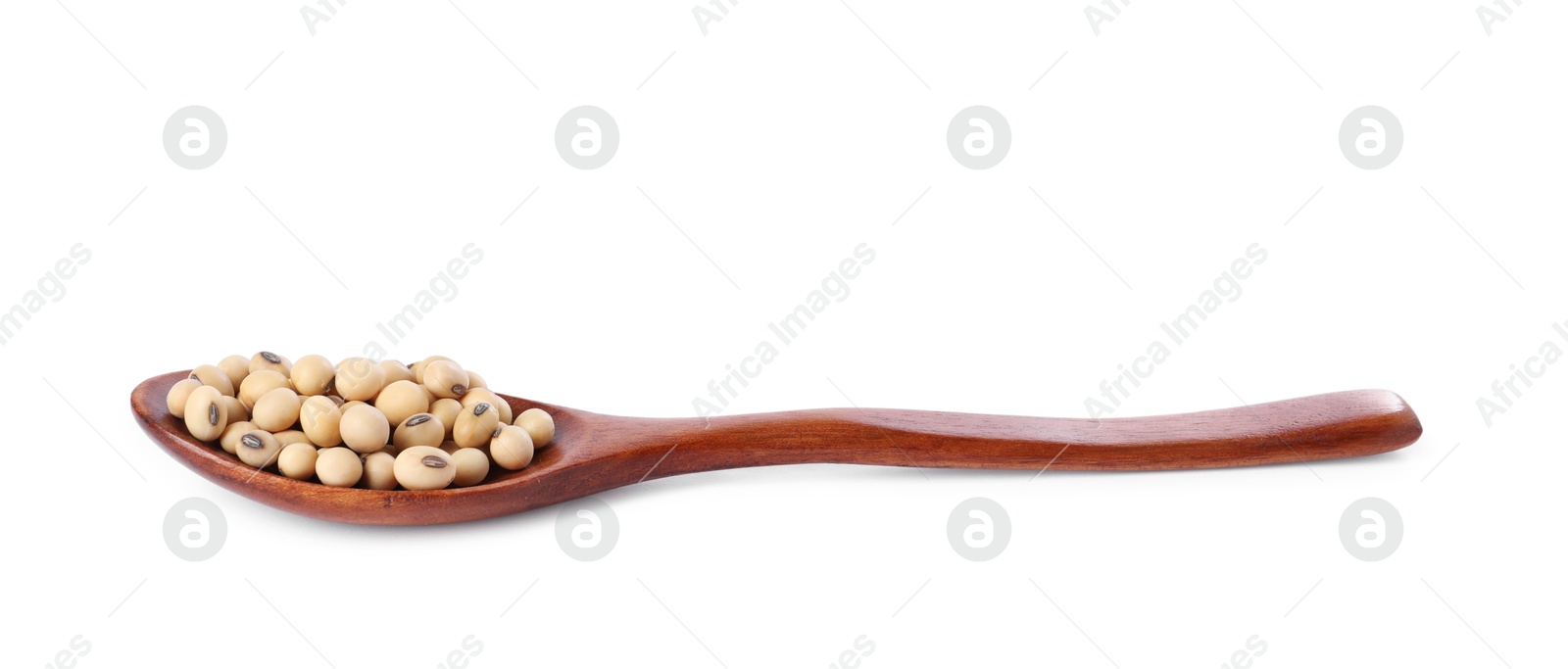 Photo of Spoon with soy beans isolated on white