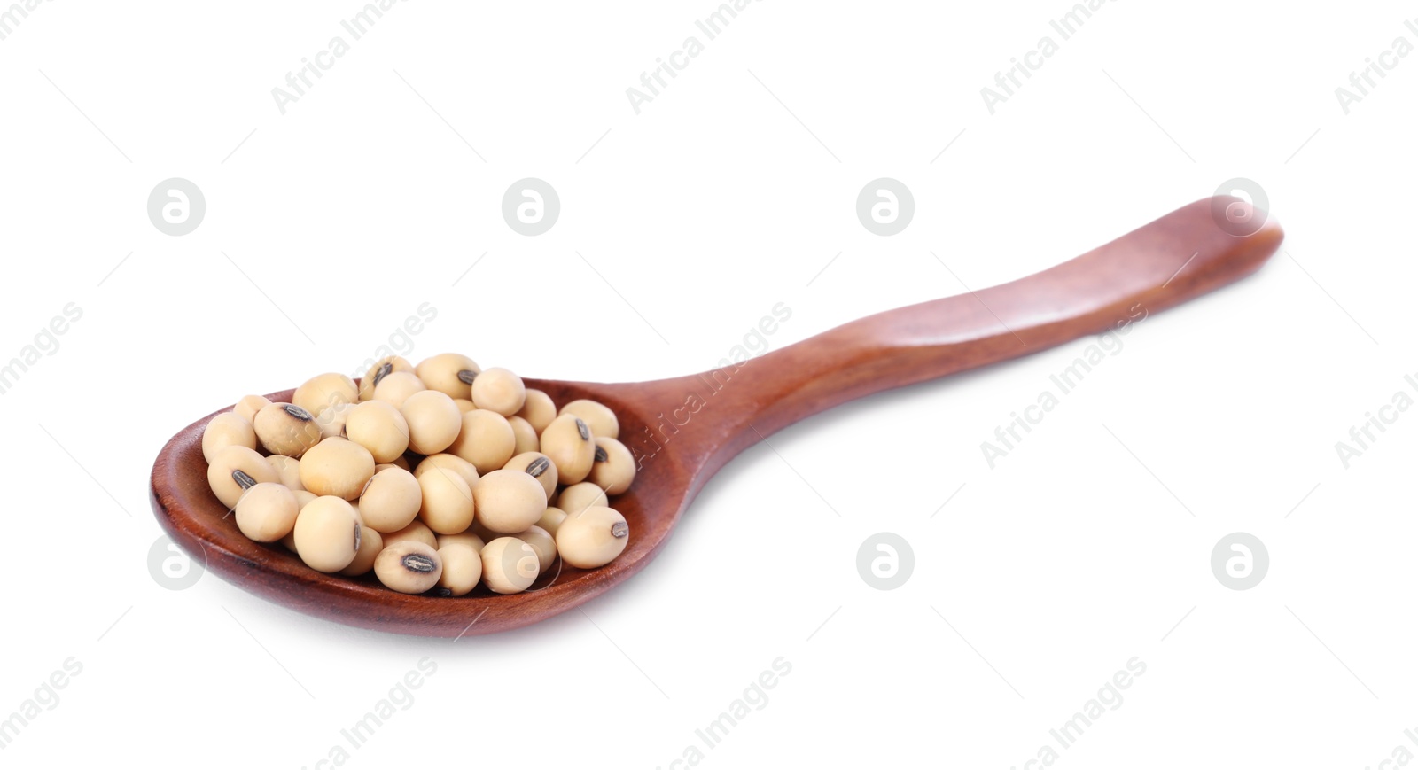 Photo of Spoon with soy beans isolated on white