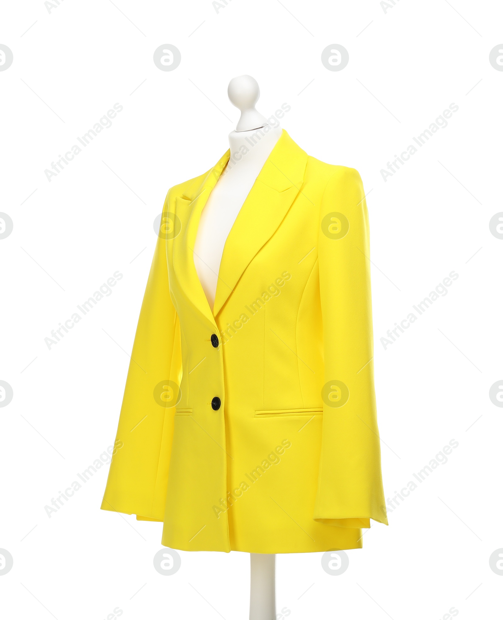 Photo of Mannequin with new stylish jacket isolated on white