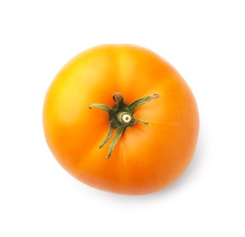 Fresh ripe yellow tomato isolated on white, top view