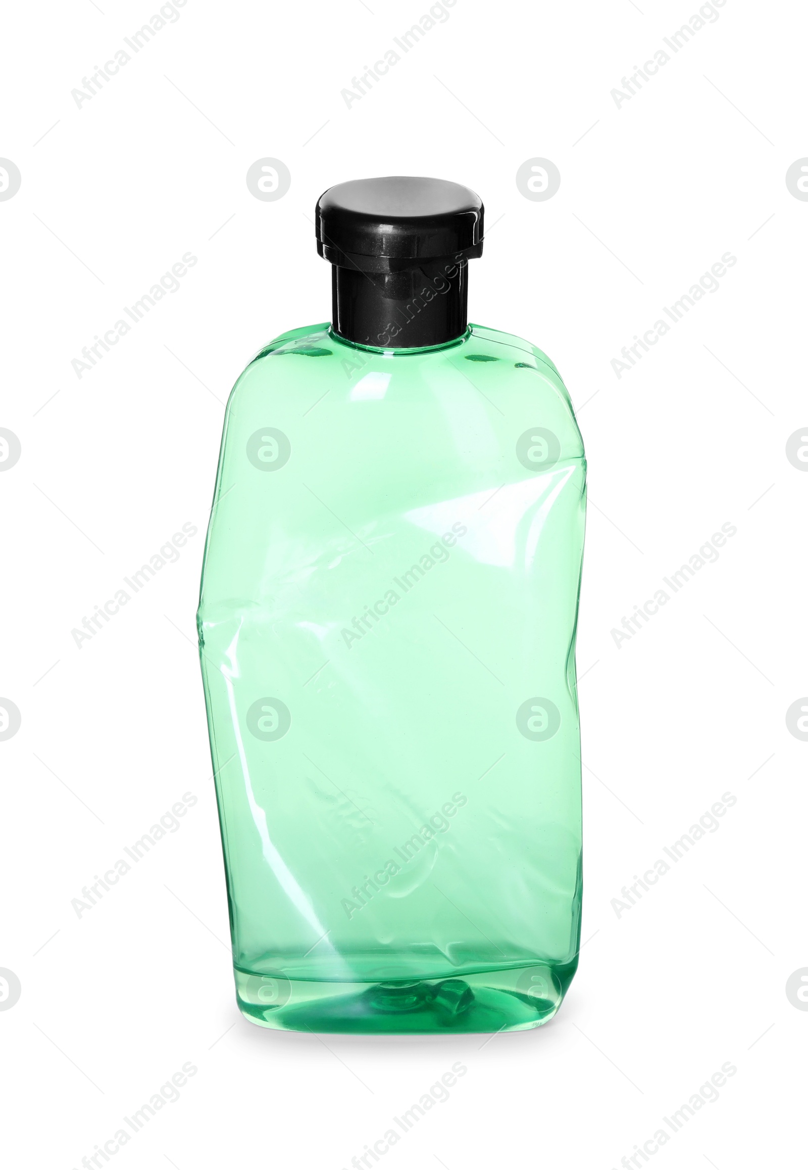 Photo of Empty bottle of shampoo isolated on white. Personal care product