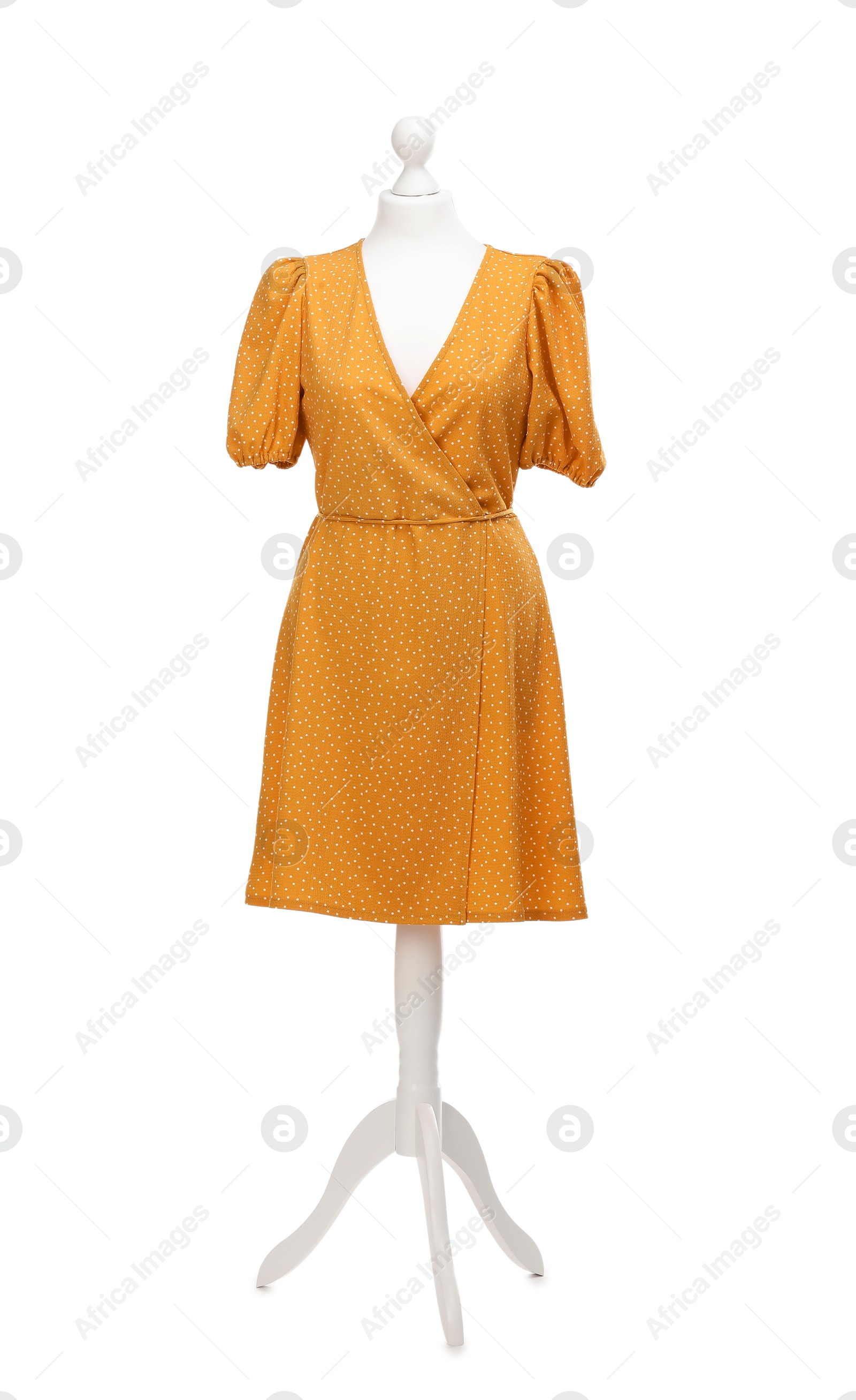 Photo of Mannequin with new stylish dress isolated on white