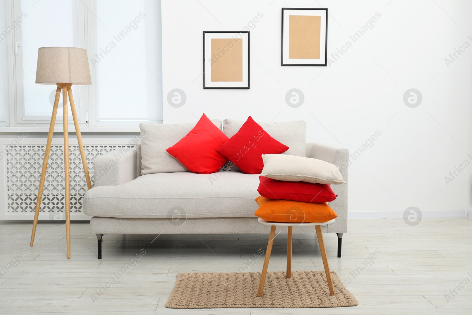 Photo of Comfortable couch in living room. Interior design