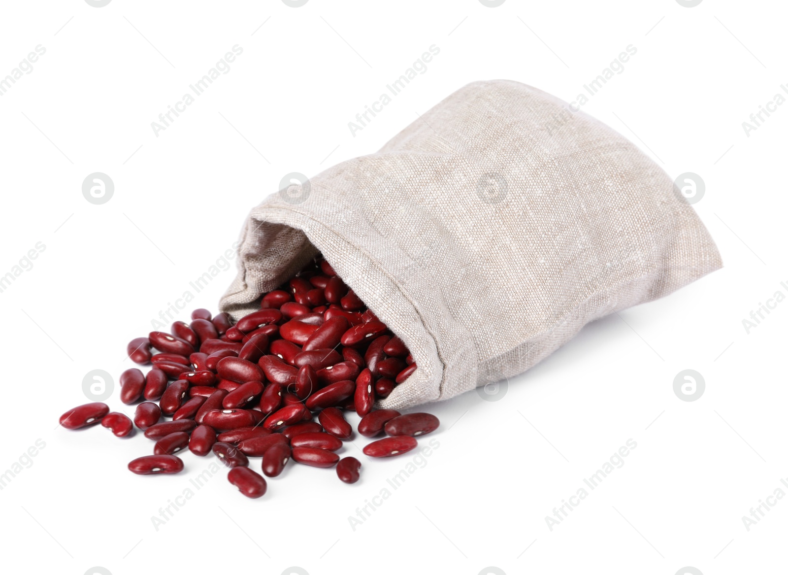 Photo of Dried red beans in burlap isolated on white