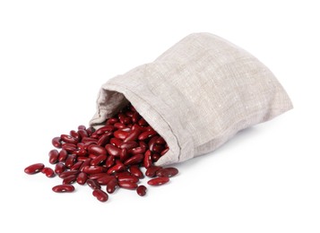 Photo of Dried red beans in burlap isolated on white