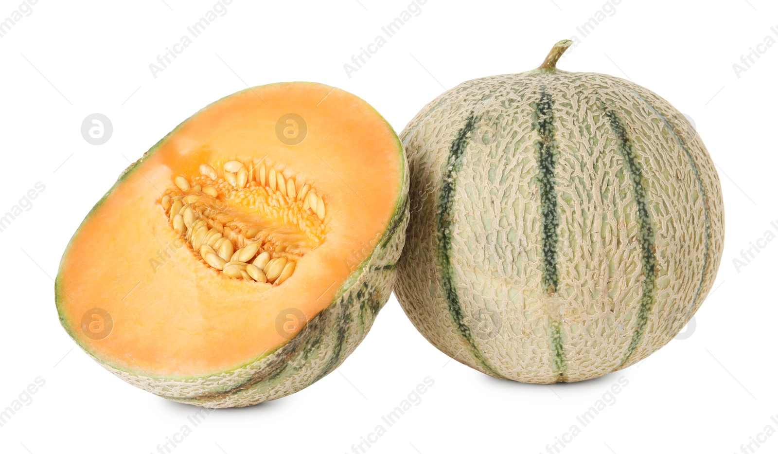 Photo of Tasty ripe Cantaloupe melons isolated on white