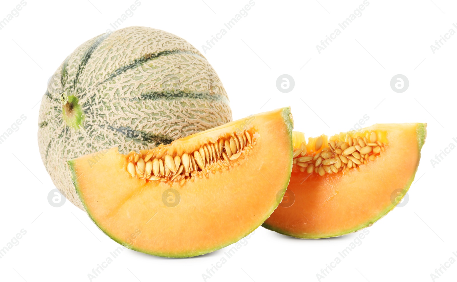 Photo of Tasty ripe Cantaloupe melons isolated on white