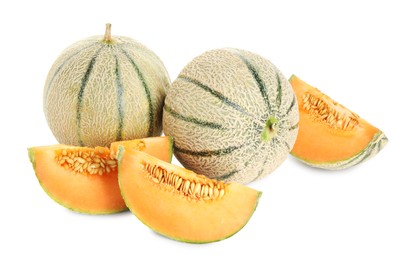 Photo of Tasty ripe Cantaloupe melons isolated on white