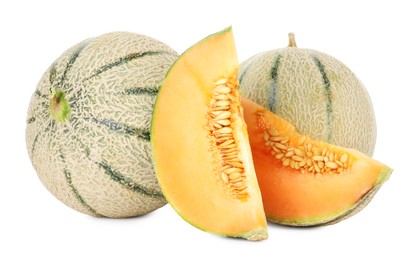 Photo of Tasty ripe Cantaloupe melons isolated on white