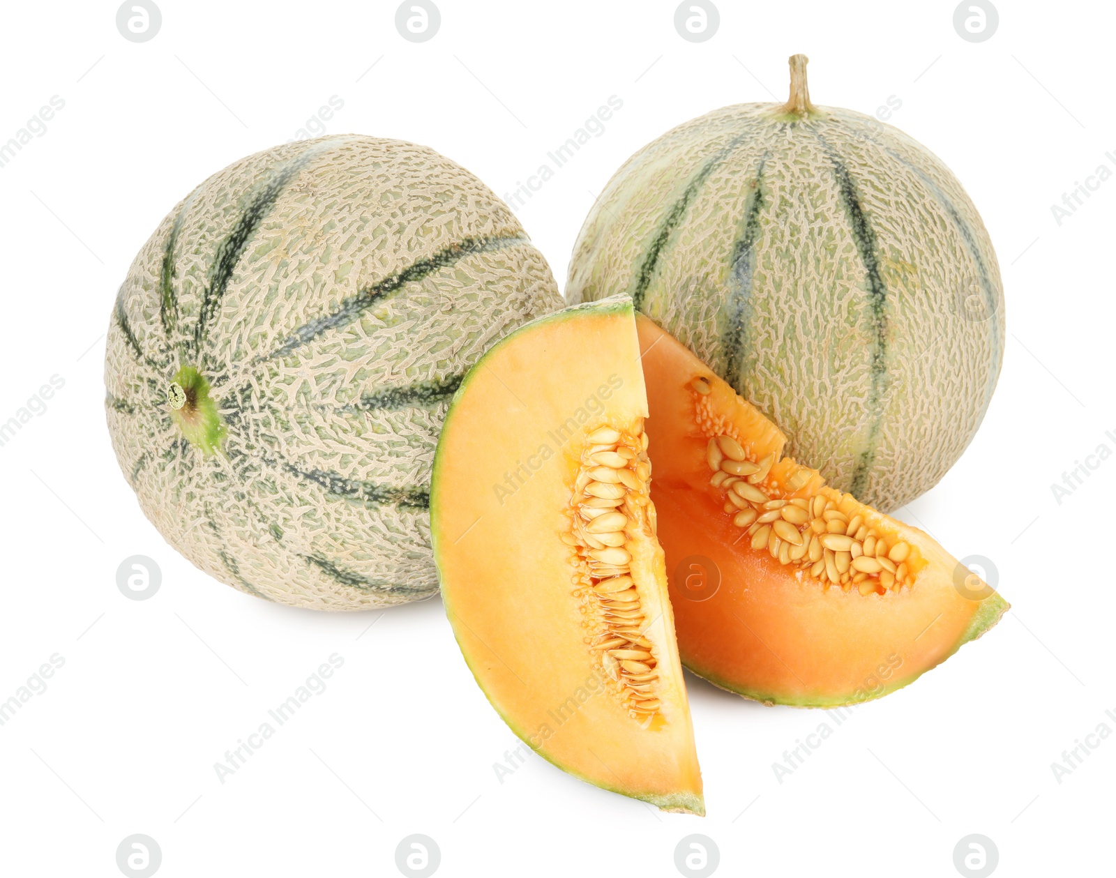 Photo of Tasty ripe Cantaloupe melons isolated on white