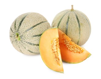 Tasty ripe Cantaloupe melons isolated on white