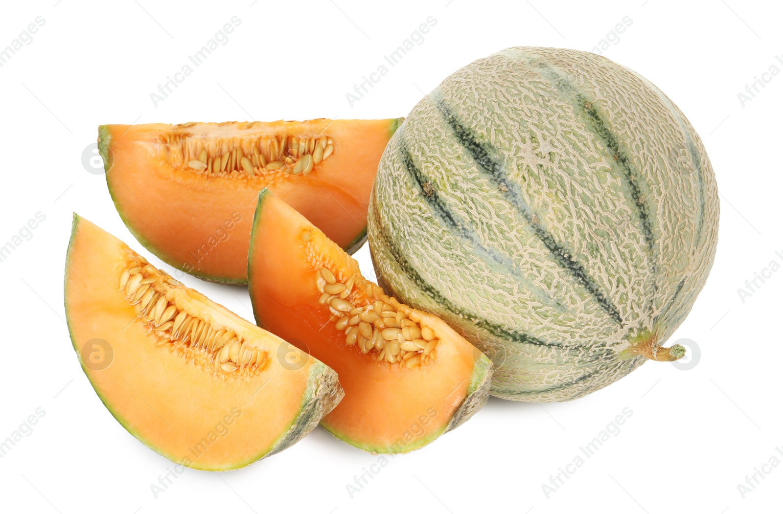 Photo of Tasty ripe Cantaloupe melons isolated on white