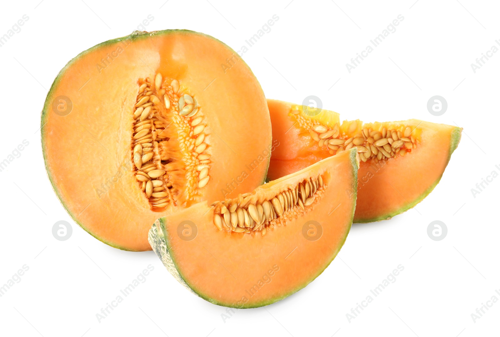 Photo of Pieces of Cantaloupe melon isolated on white