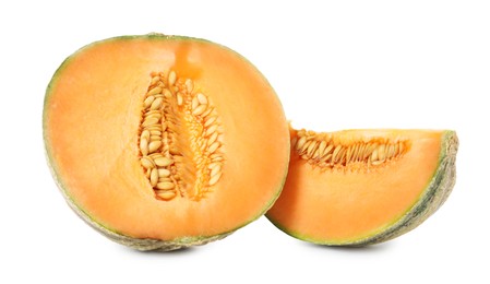 Photo of Pieces of Cantaloupe melon isolated on white