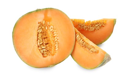 Photo of Pieces of Cantaloupe melon isolated on white