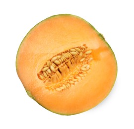 Half of fresh Cantaloupe melon isolated on white, top view