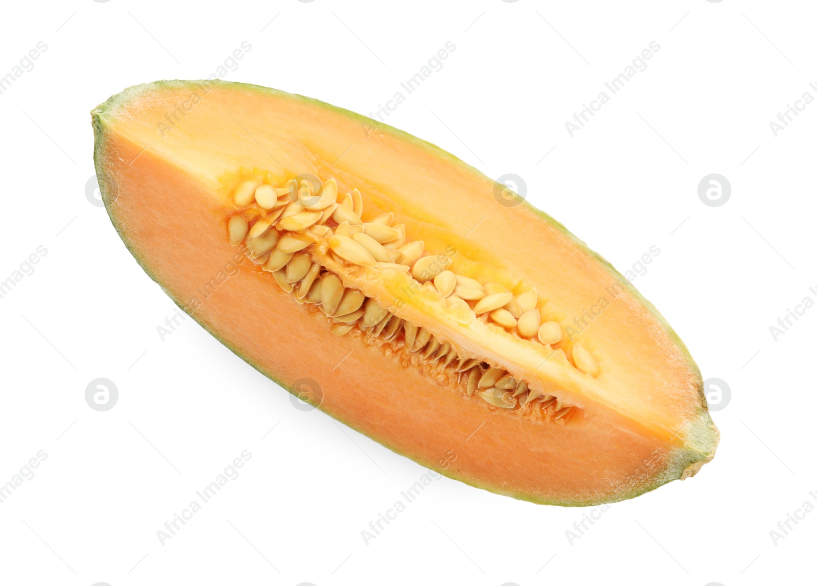 Photo of Slice of Cantaloupe melon isolated on white, top view