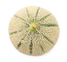 Photo of One whole Cantaloupe melon isolated on white, top view