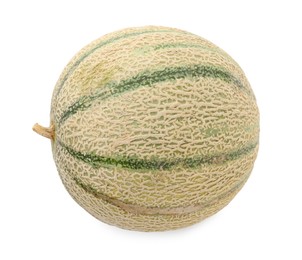 Photo of One whole Cantaloupe melon isolated on white, top view