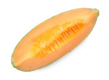 Photo of Piece of Cantaloupe melon isolated on white, top view