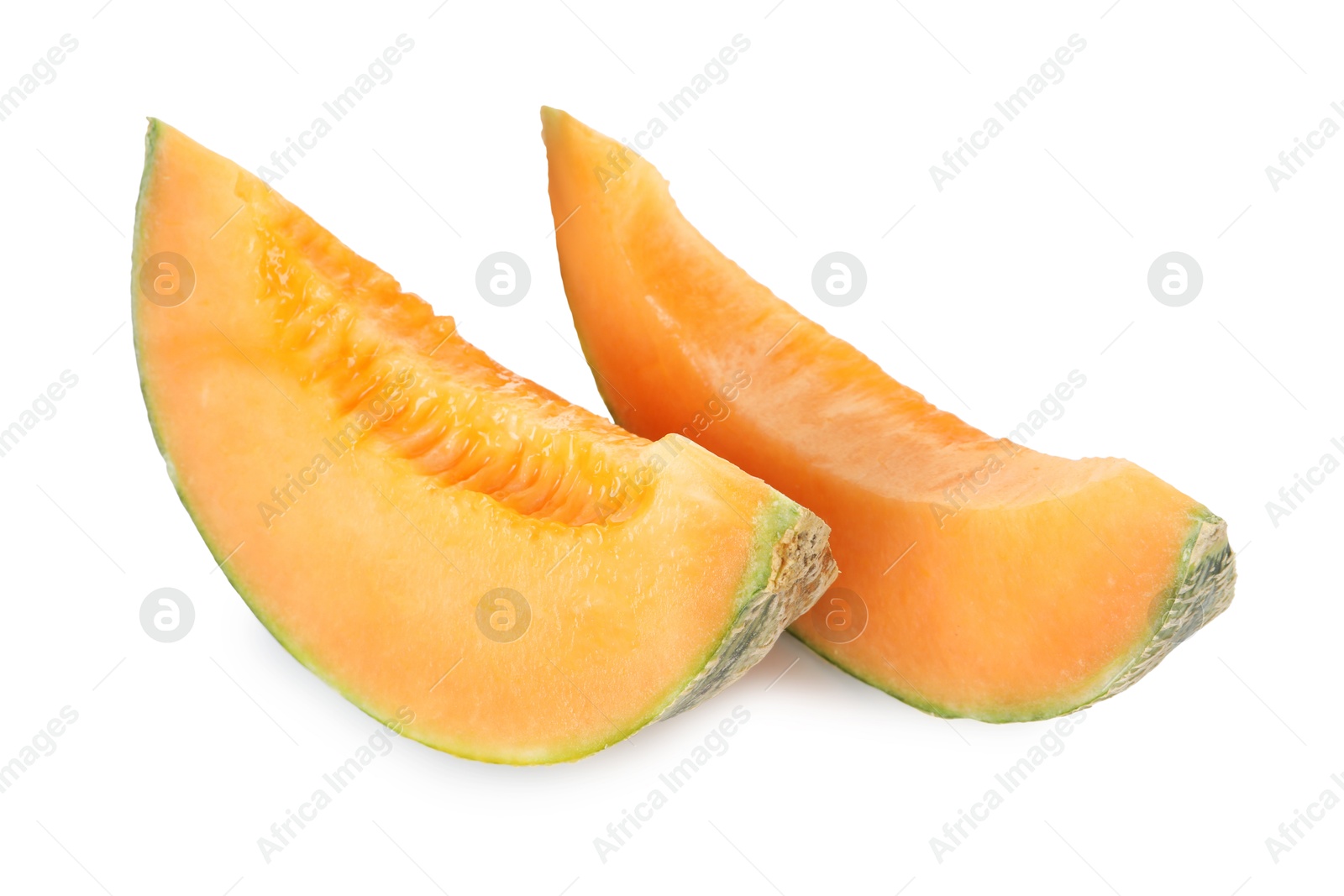 Photo of Pieces of Cantaloupe melon isolated on white