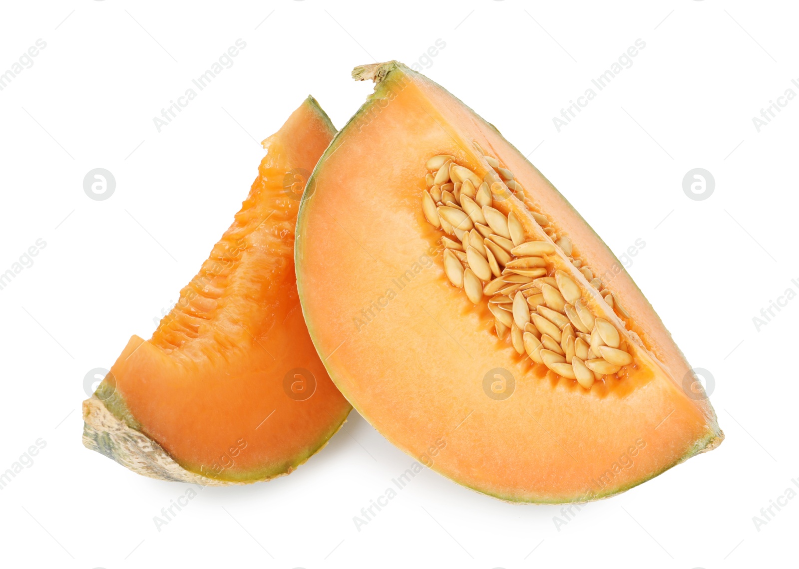 Photo of Pieces of Cantaloupe melon isolated on white