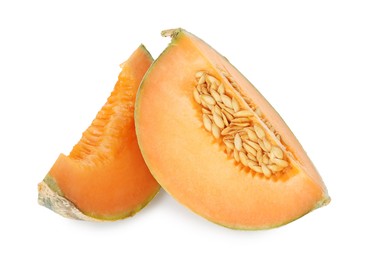 Photo of Pieces of Cantaloupe melon isolated on white