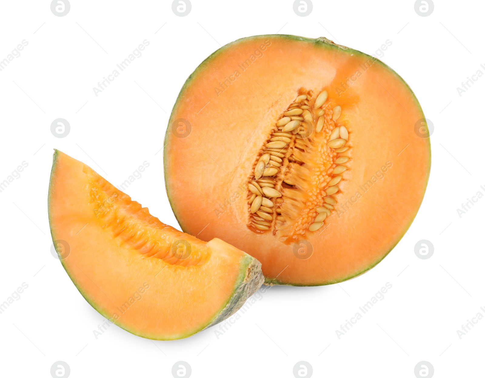 Photo of Pieces of Cantaloupe melon isolated on white