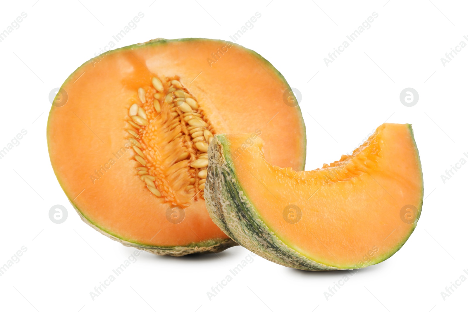 Photo of Pieces of Cantaloupe melon isolated on white