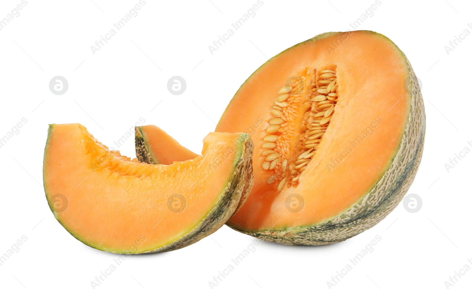 Photo of Pieces of Cantaloupe melon isolated on white