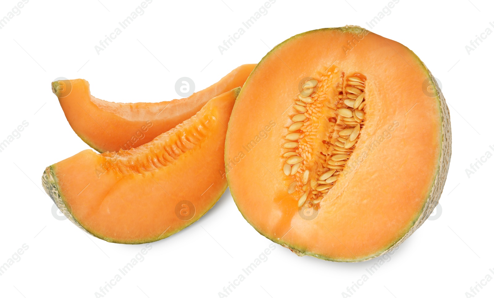 Photo of Pieces of Cantaloupe melon isolated on white