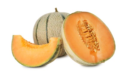 Photo of Tasty ripe Cantaloupe melons isolated on white