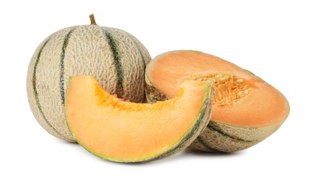 Photo of Tasty ripe Cantaloupe melons isolated on white