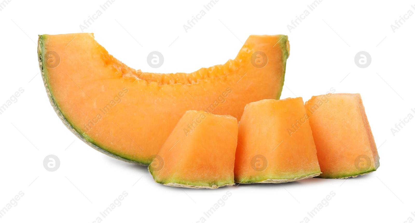 Photo of Pieces of Cantaloupe melon isolated on white