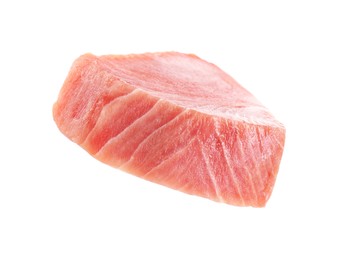 One fresh raw tuna steak isolated on white. Sea food