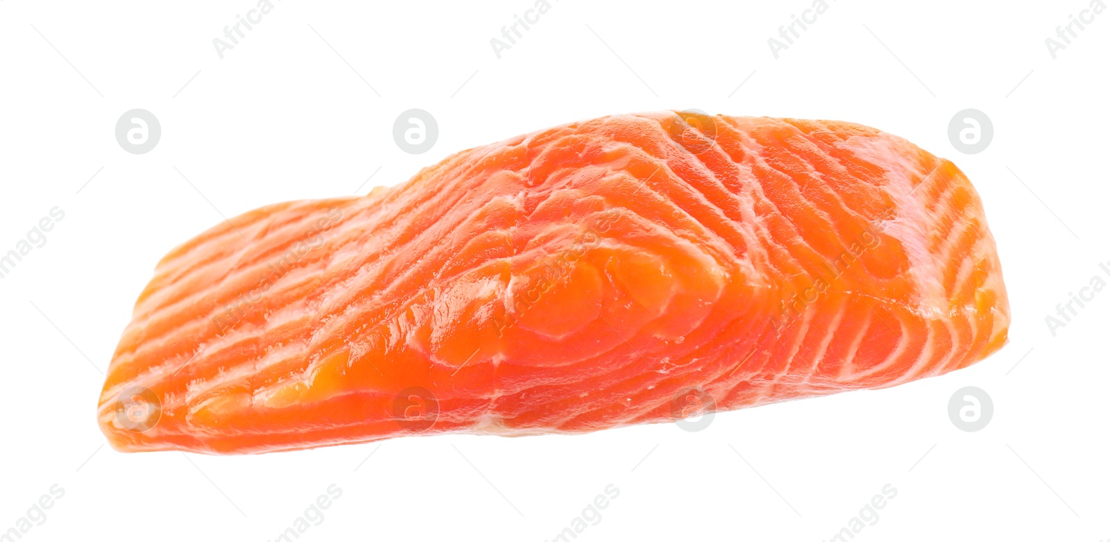 Photo of Piece of raw salmon isolated on white. Sea food