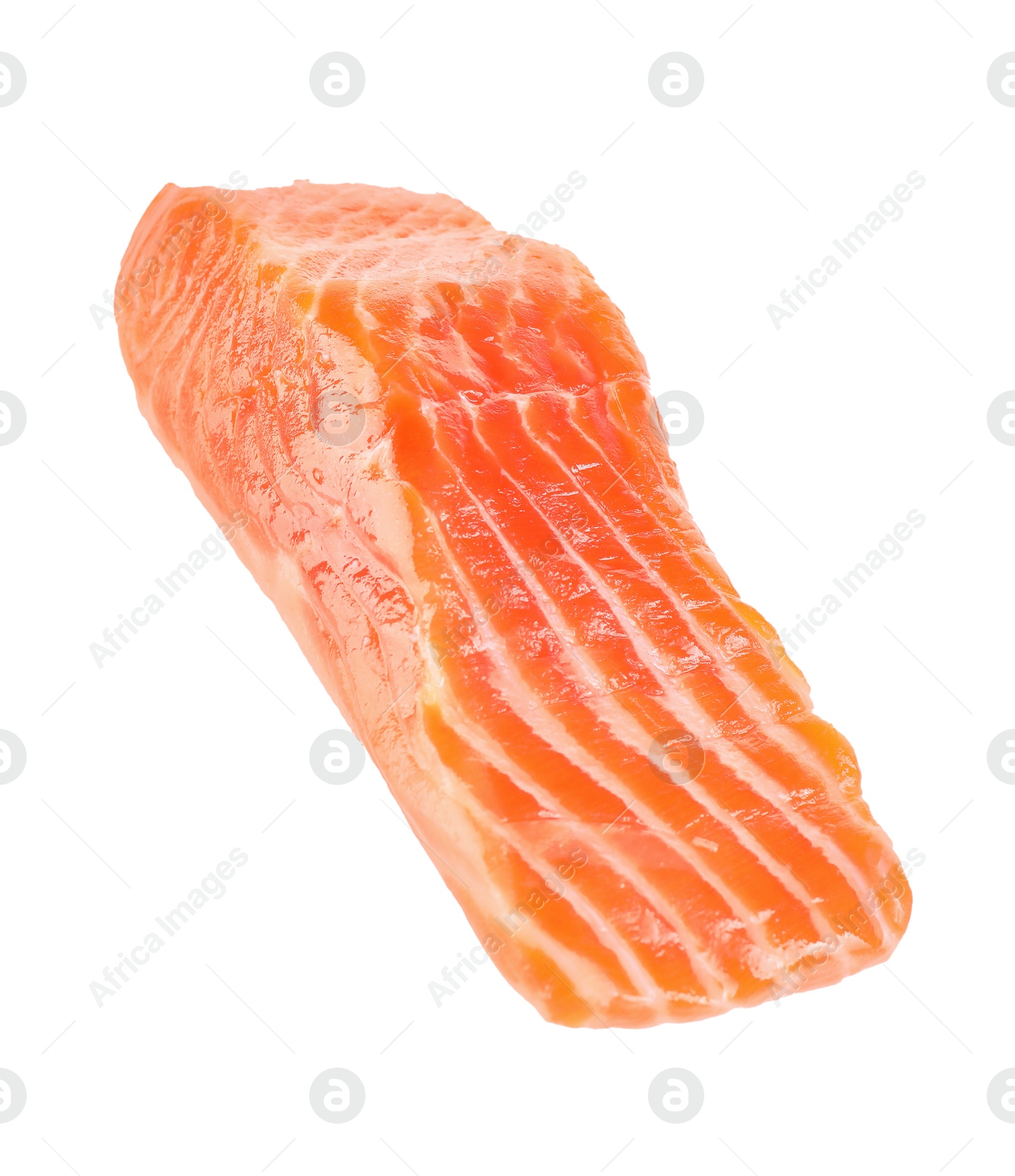 Photo of Piece of raw salmon isolated on white. Sea food