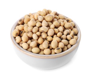 Soy beans in bowl isolated on white